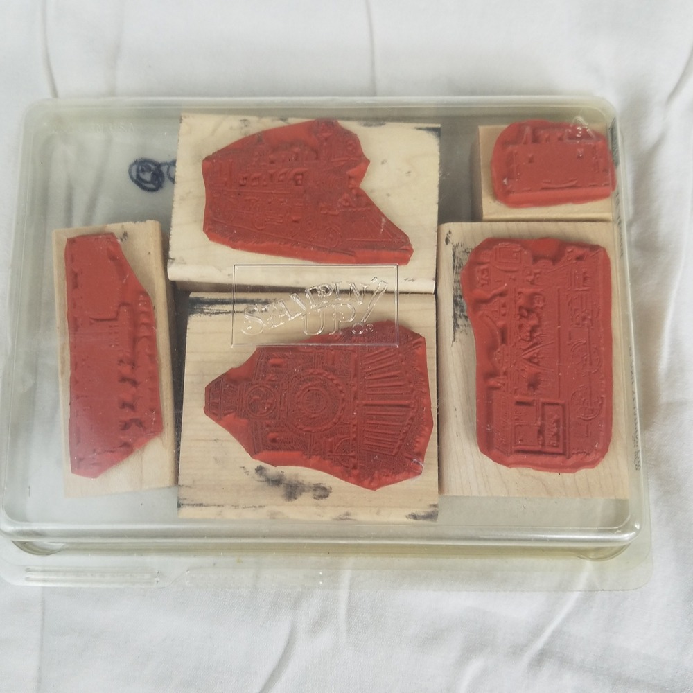 Stampin Up All Aboard 2001 Retired Train Locomotive Wood Rubber Stamp Set 5pc - Picture 2 of 4